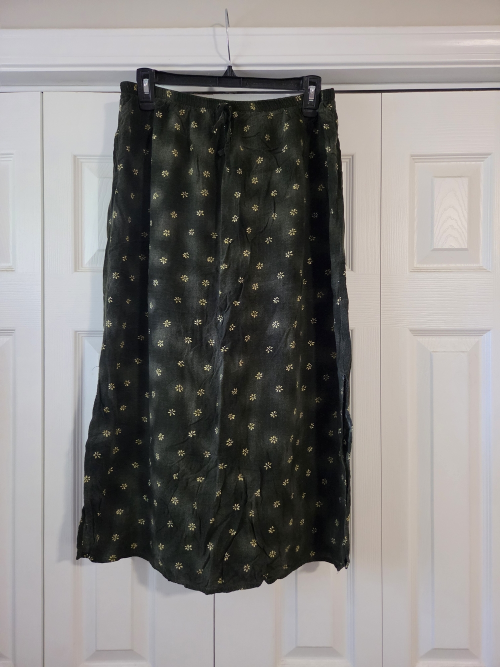 Vintage Bobbie Brooks Dark Green Maxi Skirt with Gold Floral Print